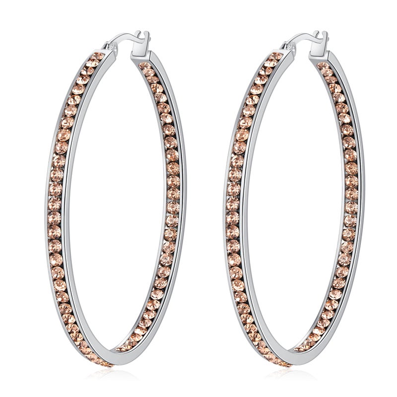 CiNily Stainless Steel Hoop Earrings for Women Ladies Champagne Cubic Zirconia Large Big Hoop Earrings Hypoallergenic for Sensitive Ears - Image 1